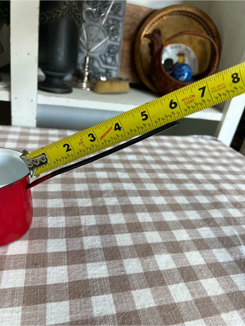 Vintage Hong Kong coffee briki melting pot ladle red black white enamel